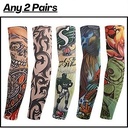 Unisex Printed Tattoo Arm Sleeves Hand Gloves (Any 2 Pairs) for Driving, UV Sun, Pollution Protection