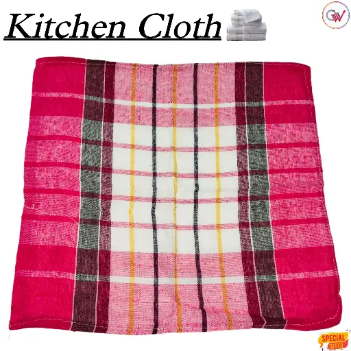 Kitchen Cloth Pure Cotton - Soft, Durable, Machine Washable, Pink Check Print (Pack Of 6 & 12)